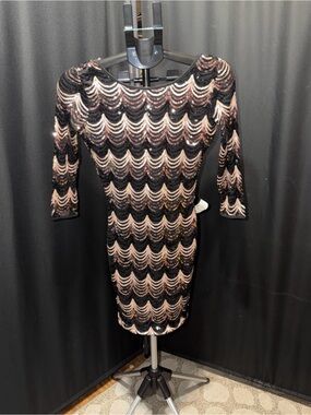 privy Black & Blush Sequin Wave Mini Dress